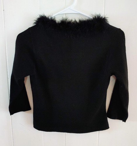 VTG 90s Y2K Takeout Feather Trim Black Glam Top Sz Med - Picture 2 of 9