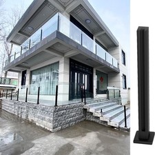 Black Glass Railing Post,Clamp 10-12mm Glass with Spigot Slots 33.4 Inches
