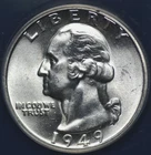 1949 WASHINGTON QUARTER ANACS MS 63 EXCELLENT BRIGHT CHROME LUSTER, STRONG