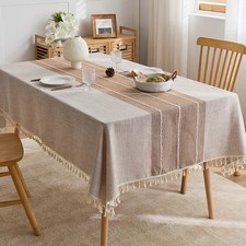 Cotton Linen Rustic Tablecloth Waterproof Rectangle Table Cover with Tassel For