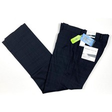 Perry Ellis Portfolio Mens Navy Blue Slim-Fit Windowpane Plaid Dress Pants 34x32