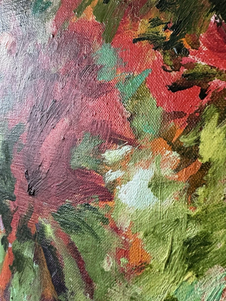 Mid Century Modern Abstract Floral Oil Painting Signed M Apple Vintage Art 1975 - Image 4 of 4