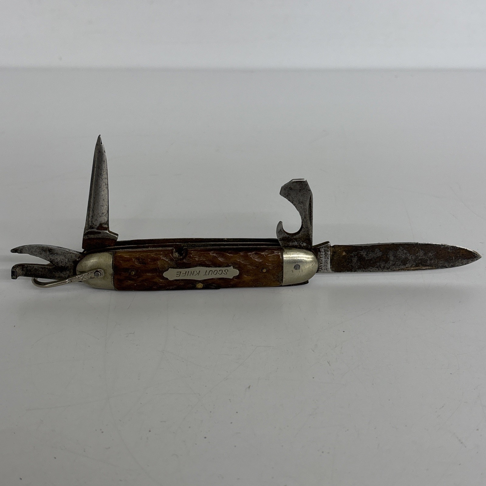 Vintage Schmidt Germany Scout Knife 4 Blade Pocket Knife Bail