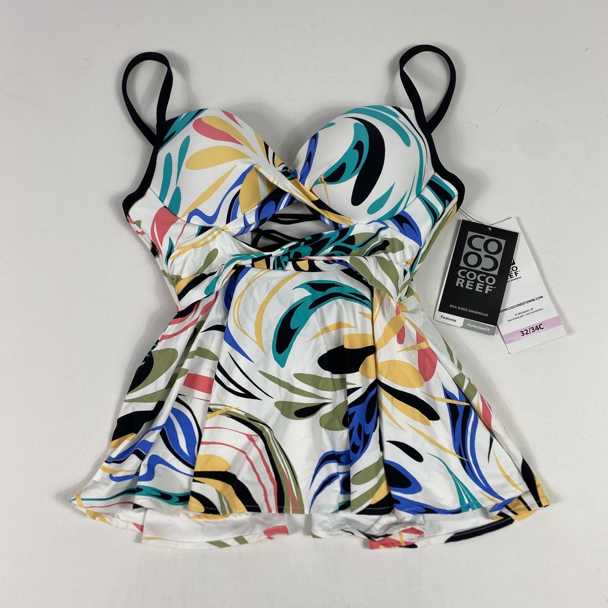 Coco Reef Tankini Top Womens 32/34C White Icon Twist Underwire