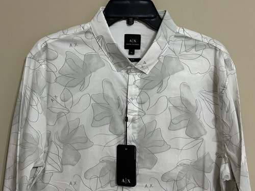 NWT Armani Exchange AX size XL Slim Fit grey white Long Sleeve shirt mens - Picture 3 of 7