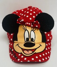 Disney Kids Minnie Mouse Face Red  White Polka Dot Velcr Hat w Ears Girls Size