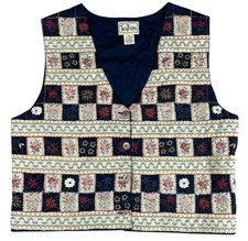 Women's Vtg TANTRUMS Vest MEDIUM Blue Denim Embroidered Floral Boho Grandmacore