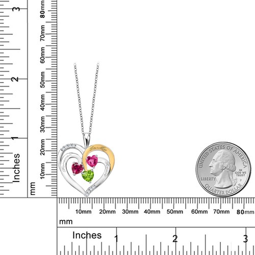 1.70 Ct Red Created Ruby Pink Created Sapphire Rhodium Plated Pendant with Chain - Picture 2 of 3