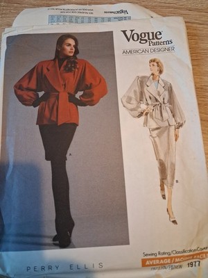 Vogue Vintage Perry Ellis 80er 1977 Schnittmuster Jacke Rock Gürtel Designer