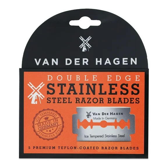 VAN DER HAGEN Double Edge Razor Blades 5 Count Stainless Steel Made in Germany