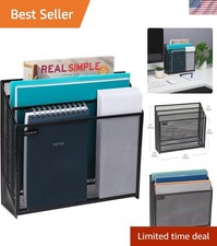 Vertical File Storage, Desktop Organizer, Workspace, Office, Metal Mesh, 12.5...