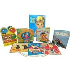 Vtg Kids Book Lot Sesame Street Colors Numbers Animals Trains Counting Education