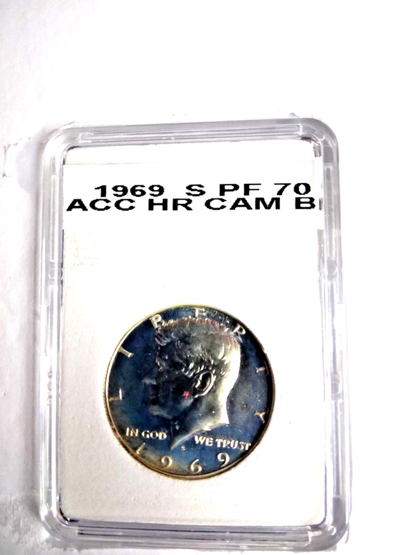 1969 s kennedy half dollar proof BEAUTIFUL, ACCENTED HAIR, BLUE TONING, FLAWLESS