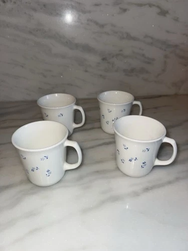 Corning Ware Corelle Vintage Coffee Cups Mugs Provincial Blue Floral Pattern (4)