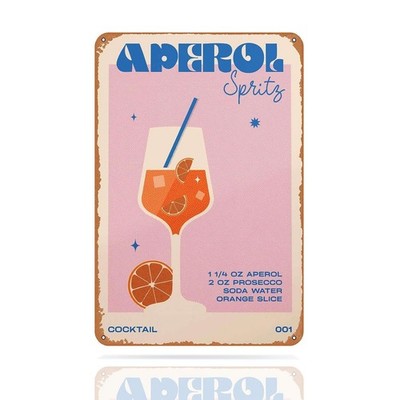 Blechschild - ShiningUU Vintage Cocktail Wandbild mit Aperol 30x20 cm, rosa 