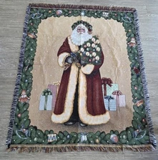 Vintage Christmas Santa Claus Tapestry Throw Blanket 62x49" Mohawk Home