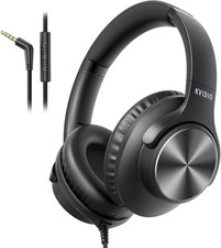 Wired Headphones with Mic, Over-Ear 3.5Mm Corded Headphone for School Black
