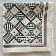 Vintage Men Handkerchief Beige Green Cotton Check Geometric Pocket Square 18" P