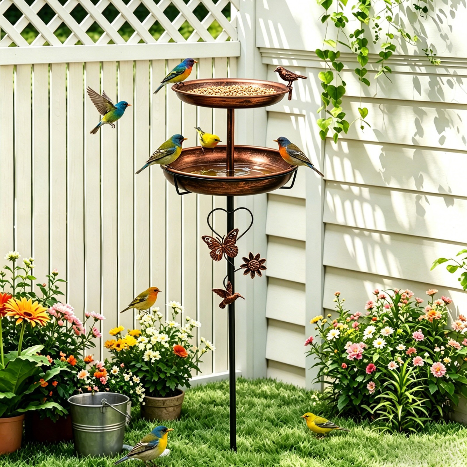 46"" Tall Metal Bird Bath Antique Bronze Birdbaths & Birdfeeder Feeder Bowl Stand