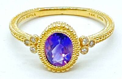 QVC Judith Ripka Solid 14K Gold Amethyst Diamond Ring