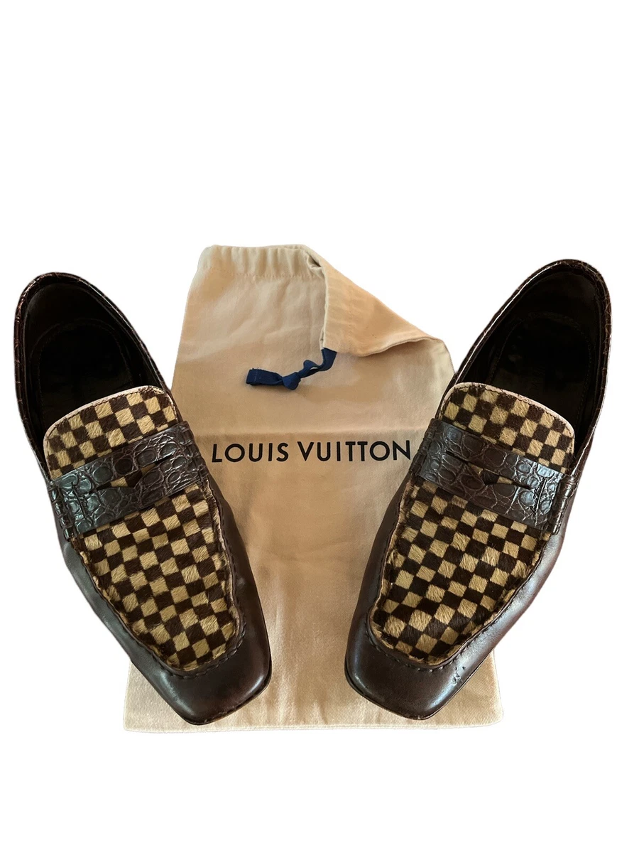 Louis Vuitton Men's Damier Pony Hair Penny Loafers Brown Size 12 Authentic  Cert