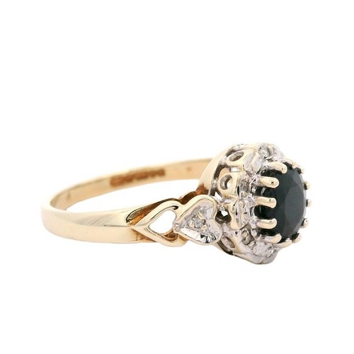Vintage Cluster Ring 9 kt Gold Diamant und Saphir datiert 1992 - Bild 4 von 6