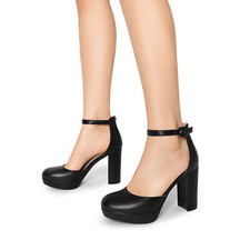 Women Platform Chunky Heels Dress Pumps Ankle Strap Round Toe Wedding Pumps