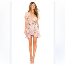 Spell & The Gypsy Revolve Womens Lily Mini Dress Small Lilac Faux Wrap Floral