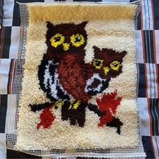 Vintage Latch Hook Owls Wall hanging. Large. Folk art. Textile art. 28"/21"