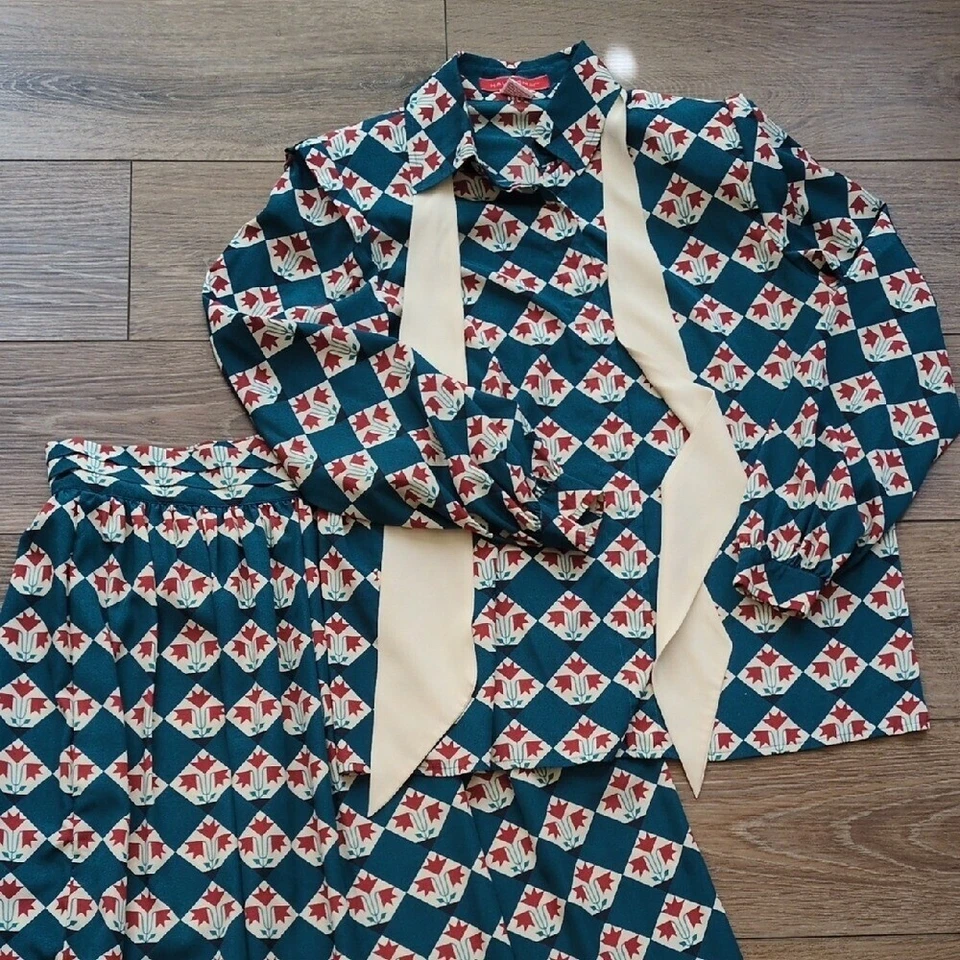 Camisa y falda vintage de los 80 Halston III con botones - verde azulado y rojo a cuadros - 10 Foto 2 de 4