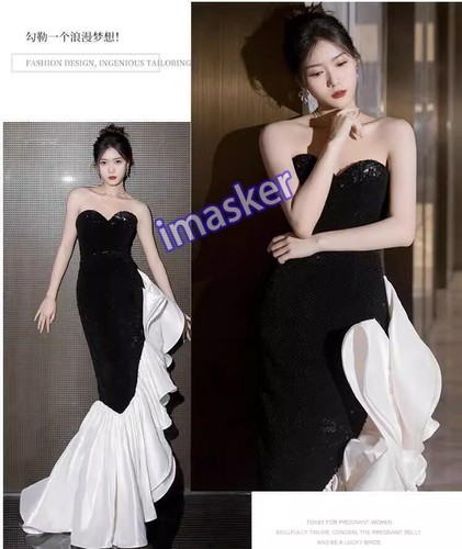 Elegant Off Shoulder Asymmetrical Flounce Bodycon Fishtail Gown Evenin Dresses - Picture 14 of 23