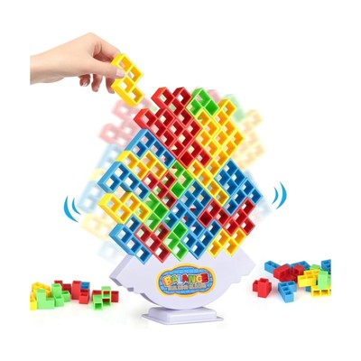 64Pcs Tower Stack Game | Team Tower Game | 3D Shape Balance Game | Family Gam...