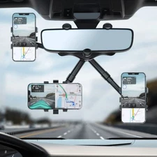 360° Rotatable Retractable Car Phone Holder Universal Rearview Mirror Mount