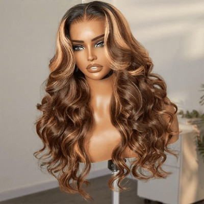 200% Density 13x4 HD Lace Ombre Body Wave HH Wig, 4/27 Highlight, Honey Blonde
