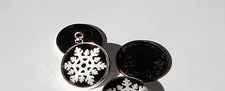 Snowflakes on Black 1 Glass Dome Button handcrafted collectible shank 