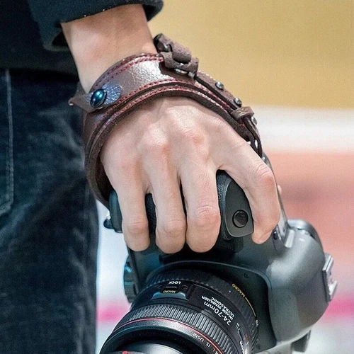 Correa de muñeca de cuero con agarre Correa de mano para cámara DSLR marrón negro - Imagen 2 de 11