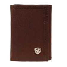 ARIAT Men's Dark Brown Oil Leather Trifold Wallet 