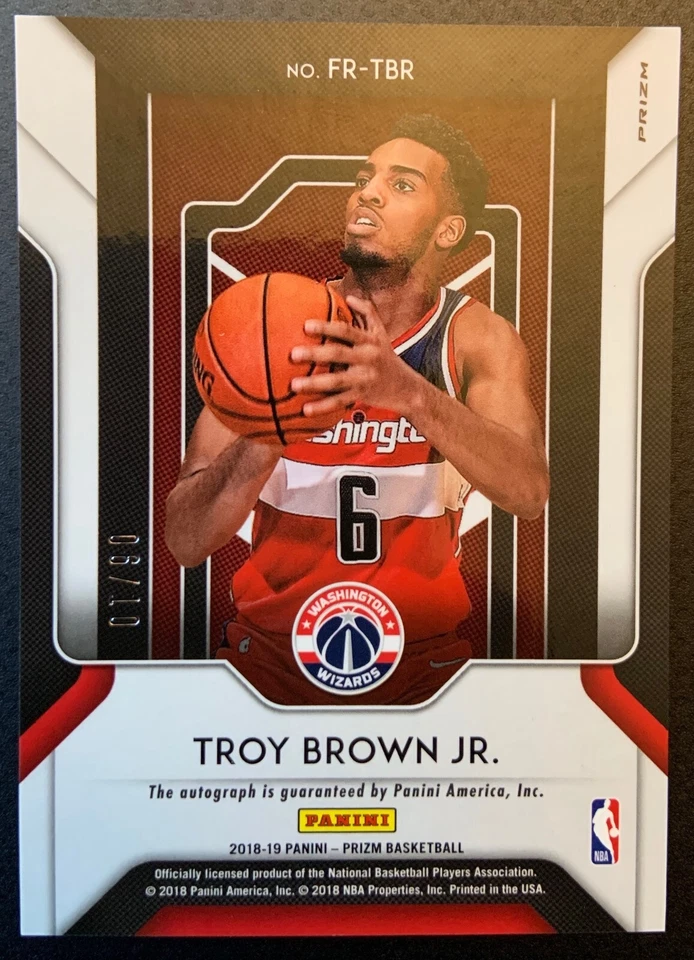 #/10 Troy Brown Jr. 2018-19 Panini Prizm Fast Break Gold Prizms Auto RC - Image 2 of 2
