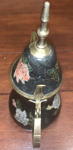 Arabic Islamic Coffee Pot Copper Art Made In India Black Floral Painted - Picture 4 of 12