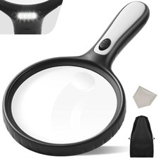 Large Magnifying Glass with Light, 10x 20x Handheld Clear Magnifying Glass