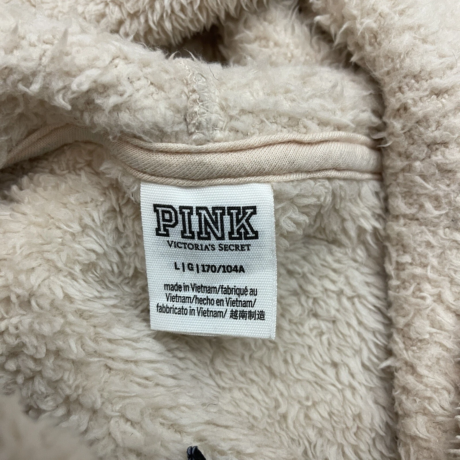 UNDERCOVER Victorias Secret ROSA beige sherpa L pullover felpa con cappuccio pile tasca canguro