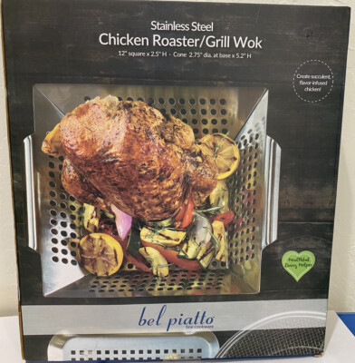 Grilling Wok and Vertical Chicken Roaster Bel Piattow Fine Cookware New