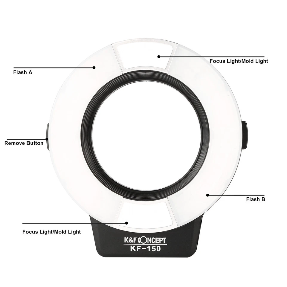 K&F Concept E-TTL Macro Ring Light Flash Speedlite+6pcs Adapter Rings for Canon - Image 4 of 4