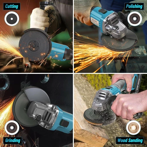 SEESII 21V Brushless Cordless Angle Grinder Kit 4-1/2" Discs 2x 4.0Ah Battery - Picture 8 of 9