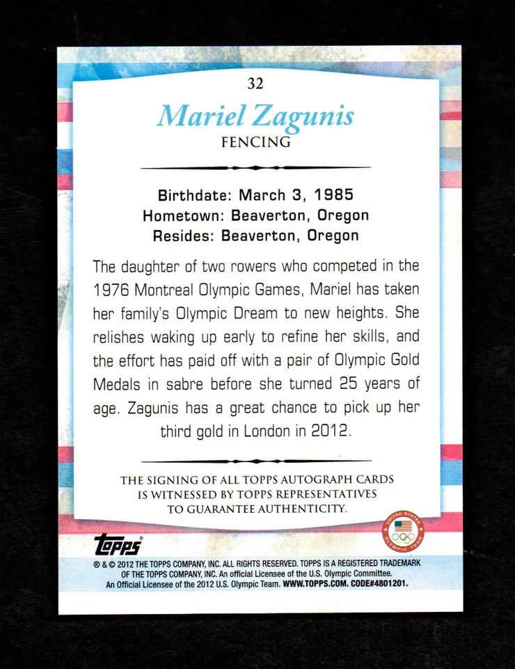 2012 Topps USA Olympic Team Autograph MARIEL ZAGUNIS Fencing #32 — 第 2/2 张图片