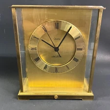Seth Thomas Brass / Glass Desk Mantle Quartz Clock 0162-004 Germany 8 3/4”H