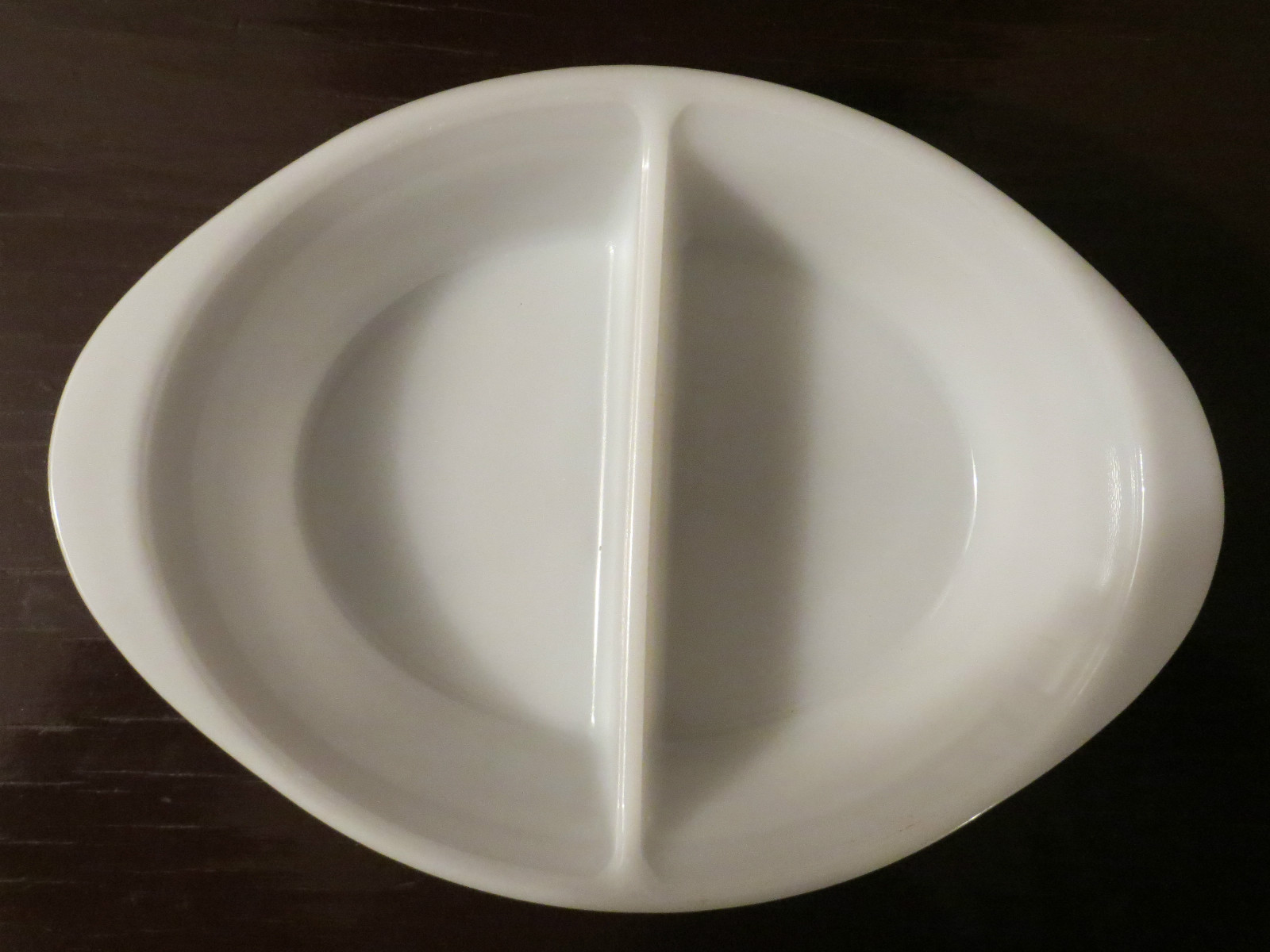 GLASBAKE PLAIN WHITE DIVIDED CASSEROLE OPEN BAKER VINTAGE 