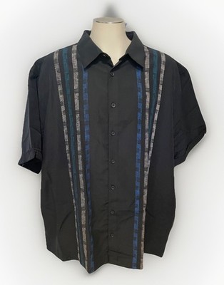 Cafe Luna Men s 3XL Black Striped Panel Short Sleeve Woven Casual Shirt NWT