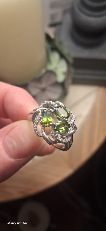 Green Tourmaline Gemstone RING Cubic Zirconia Accents Sterling-Sz 8-Fr Ship NEW