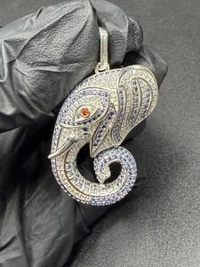 Authentic Lab Created Blue Sapphire 14KWhite Gold Plated 2.50Ct Round Cut Elephant Pendant